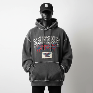 เสื้อมีฮู้ดผ้าฟลีซหนา400 GSM สำหรับผู้ชายทรงโอเวอร์ไซส์ผ้าถ่านมีฮู้ดปักโลโก้ได้ตามต้องการ - Product Image 1