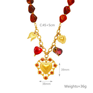 Collares con colgante de ámbar chapado en oro con dijes de corazón de flor de sol, cadena de aleación estilo bohemio para uso diario - Product Image 4
