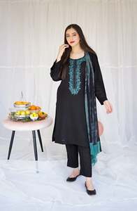 Costume Shalwar Kameez pour femmes en 3 pièces de haute qualité, en tissu de lin, léger, pour les occasions formelles, décontractées et de fête - Product Image 6