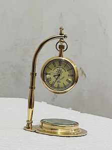 นาฬิกาตั้งโต๊ะขัดเงาทองเหลืองขัดเงาโต๊ะเข็มทิศสินค้าแฮนด์เมด - Product Image 4