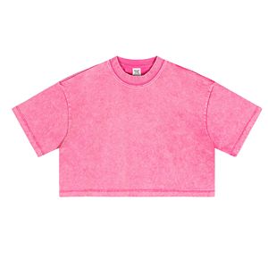 Mejor oferta Vintage ácido lavado camiseta para mujer 230gsm alta calidad rayón transpirable 100% algodón corto Crop Top Logo Suelto - Product Image 5