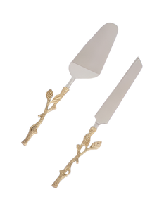 Nouveau couteau et serveur à gâteau en métal avec poignée en forme de feuille pour les fêtes d'anniversaire et de mariage - Product Image 1