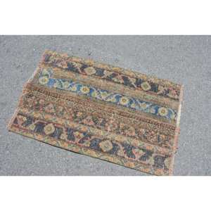 Alfombra Turca Vintage Étnica Negra y Azul de 2.5x3.8 pies, Kilim Clásico de Lana con Parches de Látex, Diseño Rectangular Tipo Rompecabezas para Comedor, Ecológica - Product Image 2
