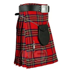 Scottish Highland Utilitas Pria Wallace Tartan Kilt Tradisional Kain Tartan Utilitas Wol Akrilik Modern dengan Kantong