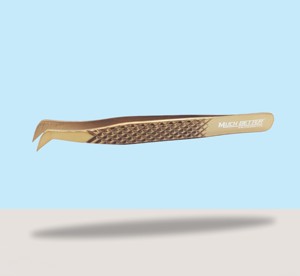 Pinzas de pestañas de aislamiento de separación de punta afilada profesional Pinzas inclinadas de pestañas de acero inoxidable de color plasma dorado - Product Image 4