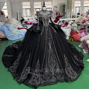 XS216 Elegantes Vestidos de Quinceañera Negros con Lentejuelas y Cuello Alto para Chicas Musulmanas - Product Image 3