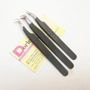 Pinzas de pestañas de agarre de diamante Pinzas de extensión de pestañas de Color negro mate de acero sostenible Pinzas de volumen de agarre punteado con punta de fibra - Product Image 3