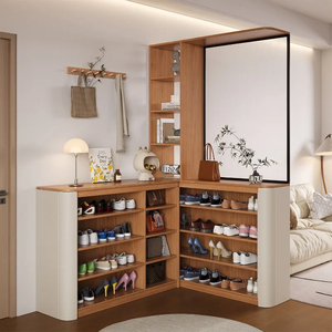 Meuble d'entrée personnalisé avec écran de séparation d'angle, armoire à chaussures intégrée, meuble d'appoint pour canapé de salon, meuble à vin en forme de L - Product Image 2