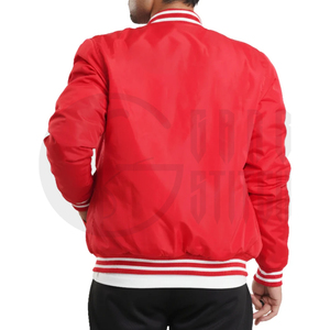 Men's <b>Red</b> Varsity <b>Jacket</b> Solid Color PU Material Stand Collar <b>Waterproof</b> Button Closure Regular Fit Winter Wear Front Logo - Product Image 5