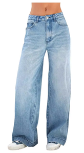 Pantalones vaqueros rasgados de cintura alta para mujer, pantalones vaqueros holgados de pierna ancha, pantalones vaqueros personalizados de fábrica, transpirables - Product Image 2