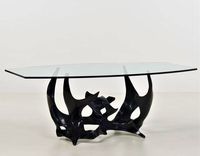 Mesa Auxiliar de Diseño en Cristal Transparente con Base Metálica Dorada Única, Lujosa y Moderna