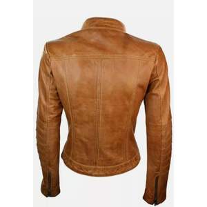 Chaqueta de cuero en azul veraniego. Chaqueta de cuero gruesa para invierno. Este es un gabardina de cuero marrón con efecto desgastado. - Product Image 5