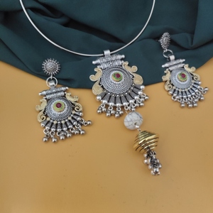 Direct From Indian Supplier Best Selling High Quality High Grade Oxidised Two Tone Hasli Necklace and <b>Stud</b> <b>Earrings</b> <b>Set</b>-1 - Product Image 6