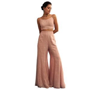 ชุด Palazzo สีชมพูบลัชออนพร้อมปักลายเคอร์ตาชุดงานปาร์ตี้ผลิตจากโรงงาน - Product Image 4