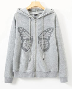 Sudadera con capucha y cremallera de diamantes de imitación de alta calidad fabricante personalizado de algodón pesado francés Terry grueso Streetwear sudaderas con capucha Unisex - Product Image 4