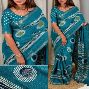 Recién llegado algodón con Zari Jacquard y lentejuelas trabajo Sari mujer moda fabricante y proveedor de Surat - Product Image 1