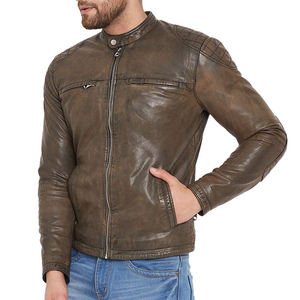 Venta caliente de los hombres Vintage chaqueta de cuero acolchado cremallera de alta calidad invierno otoño estilo directo de fábrica nuevo personalizado - Product Image 1