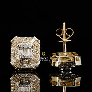 Brillante redondo Baguette corte Moissanite diamantes 925 pendientes de tuerca de plata esterlina diseño personalizado estilo Hip Hop helado - Product Image 2
