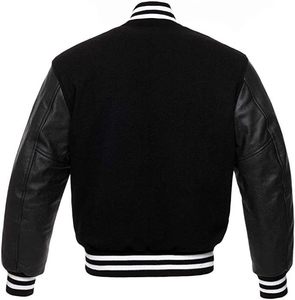 Chaquetas universitarias bordadas personalizadas Cuello alto deportivo con cierre de botón a presión Mangas de cuero de cuerpo de lana OEM para equipo universitario - Product Image 2