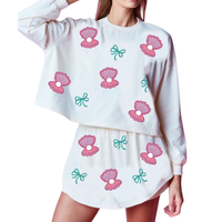 Nouveau design lancement femmes retour à l'école sweat-shirt et jupe 2 pièces ensemble super confortable entièrement personnalisé paillettes travail manuel Motifs