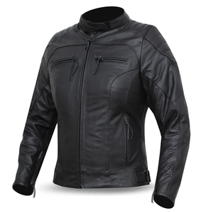 Chaqueta de motocicleta de cuero de vaca auténtica negra para mujer, chaqueta de moto de carreras con protecciones blindadas CE para mujer - Product Image 1