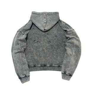 Sudaderas con capucha desgastadas para hombre personalizadas OEM, ropa de calle de algodón de alta calidad para otoño, sudaderas con capucha desgastadas para hombre, venta al por mayor - Product Image 2