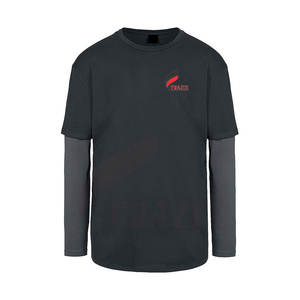 Logo personnalisé grande taille double couche manches chemise motif solide polyester/coton prix de gros - Product Image 1