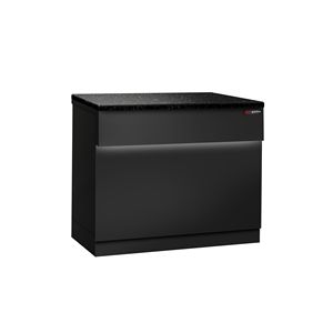 Comptoir de caisse TORONTO - 900 mm - Panneau frontal noir - Plan de travail en granit noir - Finition noir mat - Corps en acier inoxydable - Product Image 1