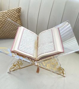 Modern Acrylic Quran Holder <b>Glass</b> <b>Shelf</b> Customizable Design Golden Calligraphy for Custom Logo Easy Assembly for Ramadan Eid - Product Image 1