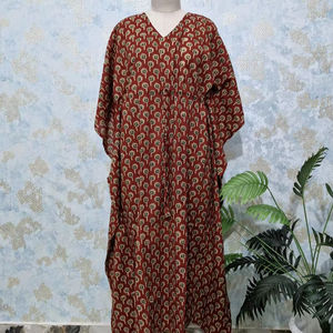 Robe Kaftan en Coton Imprimé Hand Block Bordeaux Floral Boho Lounge Wear - Product Image 1