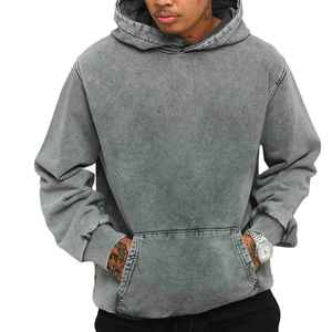 Sweat à capuche d'hiver 240 g/m² en coton tricoté épais 100 % personnalisé, coupe oversize, couleur unie, délavage acide vintage, séchage rapide, anti-plis - Product Image 1