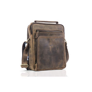 Sac Messager à Double Poche en Cuir Véritable Vintage Bohème Unisexe Logo Personnalisable à la Mode pour Quotidien - Product Image 1