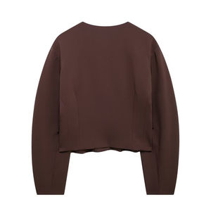 New Arrival Women's Suit <b>Jacket</b> 2024 New Fashion Round Neck Loose <b>Short</b> Long <b>Sleeve</b> Casual Solid Color Female <b>Jacket</b> - Product Image 2