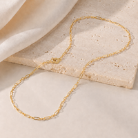 RYS 925 Argent Sterling Plaqué Or Figaro Chaîne Collier 3.812g Angulaire Rectangulaire Lien 45cm Femmes Quotidien Bijoux En Gros