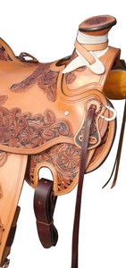 Selle de course de chevaux anglaise de l'Inde en cuir de vachette Outil à main floral Wade Tree A Fork Premium Western Leather Saddle - Product Image 4