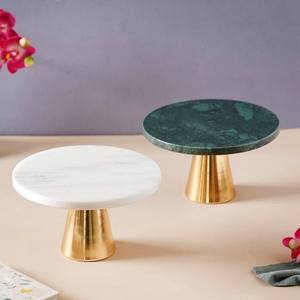 Exigeable Pierre Marbre Décoration Maison Cadeau Blanc Rond Alimentaire Gâteau Au Chocolat Dissert Marbre À Niveaux Plateau De Service base en bois - Product Image 2