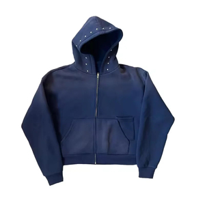 Sudadera con Capucha Personalizada con Remaches y Pedrería, Chaqueta de Felpa Francesa de Algodón Vintage, Degradado Desgastado con Lavado Ácido, Sudadera con Cierre - Product Image 5