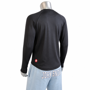 Ensemble de sport unisexe en polyester : Haut de course à manches longues raglan noir et pantalon de survêtement bleu clair à jambes larges, avec cordon de serrage, coupe ample - Product Image 4