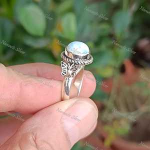 Anillo de Plata Larimar Hecho a Mano con Mariposa, Plata de Ley 925, Engaste Natural con Bisel, Rodio, Anillo de Boda, Compromiso, Piedra de Nacimiento de Febrero - Product Image 5
