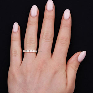 Dainty 3x2มม. บางรูปไข่ตัด Moissanite วงแหวนสำหรับผู้หญิงนิรันดร์เต็มรูปแบบเพชรซ้อนแหวนสง่างามสำหรับเจ้าสาว - Product Image 6