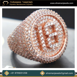 Trendy Luxury Hip Hop Iced VVS Moissanite Diamond Sterling silver 925 Rose <b>Gold</b> plated Rapper jewelry Custom Number <b>Letter</b> Ring - Product Image 3