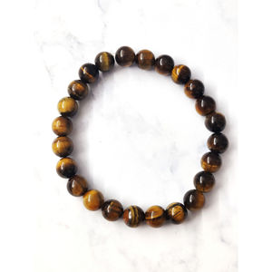 Tiger Eye Stone Beaded Bracelet Elastic Gold Plated Jade <b>Charm</b> with Ball and Number Shape 20 Grams for Gift or <b>Bangles</b> - Product Image 1