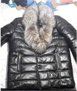 Áo khoác mùa đông nam cỡ lớn làm thủ công bằng da cừu, kiểu bomber, có lớp lông vũ và cổ lông cáo - Product Image 3