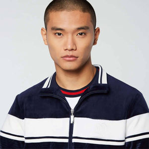 Ensemble de survêtement pour homme avec rayures blanches, fermeture éclair intégrale, deux pièces, tenue de sport, jogging, option de logo personnalisé - Product Image 6