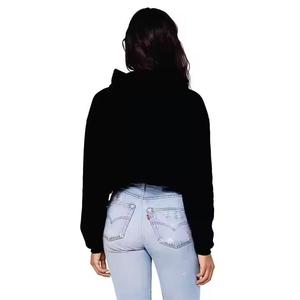 100% coton haute qualité survêtement bas 10Cm hauteur femmes haut court à capuche avec fermeture éclair complète sweats - Product Image 2