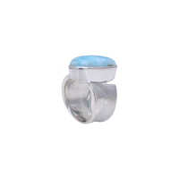 Unisex Indischer Handgefertigter 925 Sterling Silber Verlobungsring Silber Plattiert Larimar Ovaler Edelstein Bohème Jubiläums-Hochzeitsparty-Ring