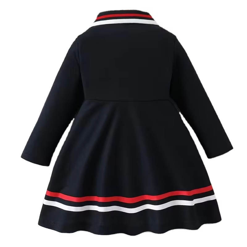 Autumn Beautiful Style Girls' Navy Blue Red Trim Long Sleeve Knee-Length White Collar Dress with Button Solid Design| Alibaba.com Autumn Beautiful Style Girls' Navy Blue Red Trim Long Sleeve Knee-Length White Collar Dress with Button Solid Design| Alibaba.com