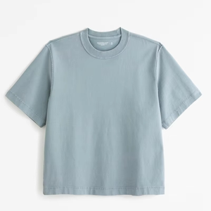 Camiseta de calle de gran tamaño con cuello redondo acanalado y logotipo OEM 100% algodón de peso pesado para hombre, Camiseta holgada estampada de longitud larga - Product Image 3