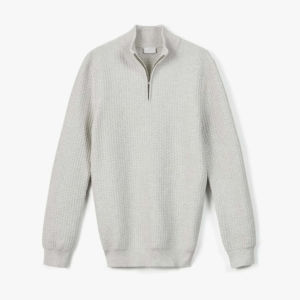 Vente en gros de pull à fermeture éclair pour hommes avec logo personnalisé Cardigan en tricot côtelé à col montant Pull en tricot d'automne minimaliste de luxe pour hommes - Product Image 5