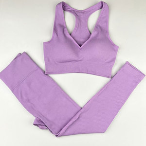 Conjunto de Yoga de 2 piezas de alto rendimiento para mujer al por mayor, sujetador de entrenamiento sin costuras a la moda, mallas, Frente personalizado, transpirable, respetuoso con el medio ambiente - Product Image 1